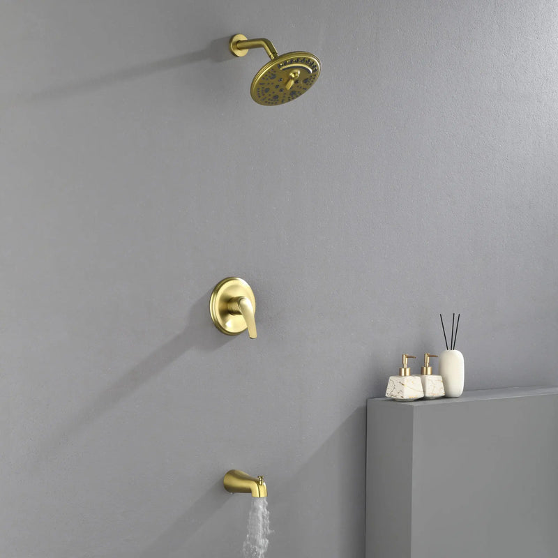 Tub and Shower Trim Kit with 8 Inches 6-mode Shower Head, Wall Mounted Rainfall Shower Combo Set with Diverter Tub Spout shower-faucet-set-complete-with-tub-spout-single-function-shower-trim-kit-with-9-inches-shower-head-rainfall-shower-combo-set-wall-mounted-shower-system 