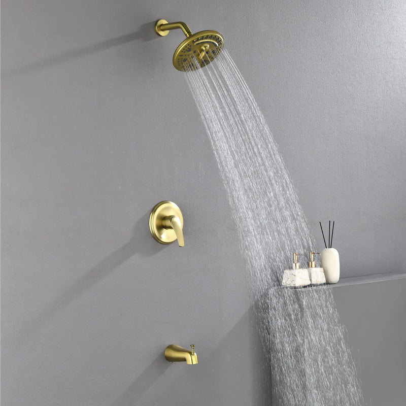 Tub and Shower Trim Kit with 8 Inches 6-mode Shower Head, Wall Mounted Rainfall Shower Combo Set with Diverter Tub Spout shower-faucet-set-complete-with-tub-spout-single-function-shower-trim-kit-with-9-inches-shower-head-rainfall-shower-combo-set-wall-mounted-shower-system 