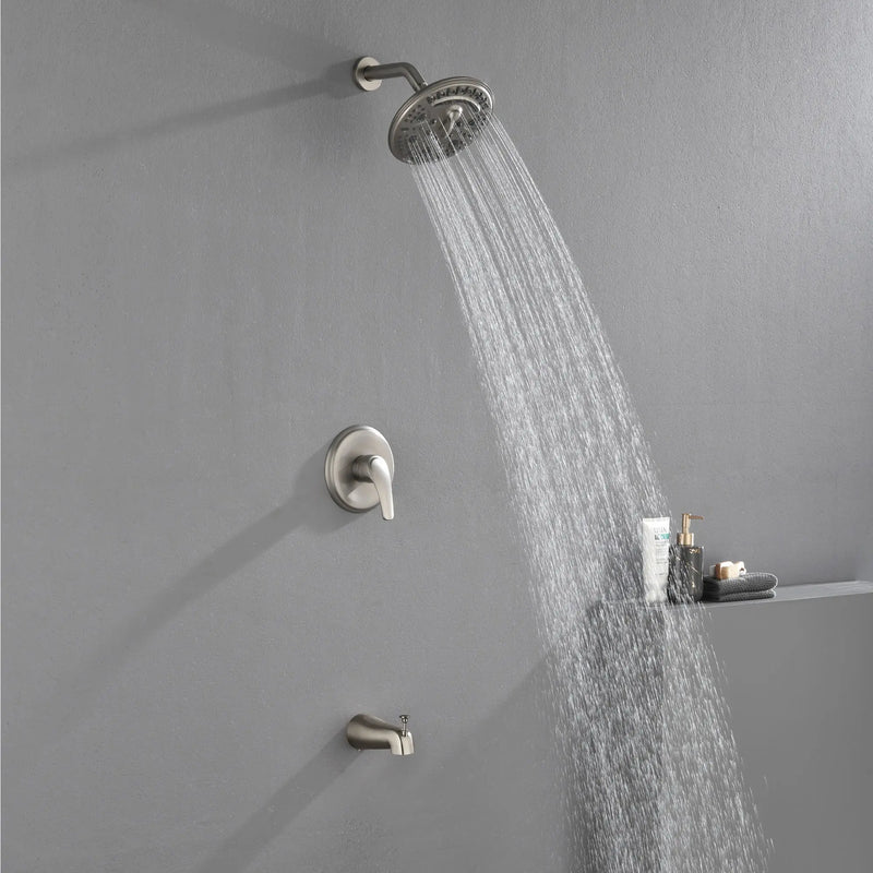 Tub and Shower Trim Kit with 8 Inches 6-mode Shower Head, Wall Mounted Rainfall Shower Combo Set with Diverter Tub Spout shower-faucet-set-complete-with-tub-spout-single-function-shower-trim-kit-with-9-inches-shower-head-rainfall-shower-combo-set-wall-mounted-shower-system 