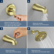 Tub and Shower Trim Kit with 8 Inches 6-mode Shower Head, Wall Mounted Rainfall Shower Combo Set with Diverter Tub Spout shower-faucet-set-complete-with-tub-spout-single-function-shower-trim-kit-with-9-inches-shower-head-rainfall-shower-combo-set-wall-mounted-shower-system 