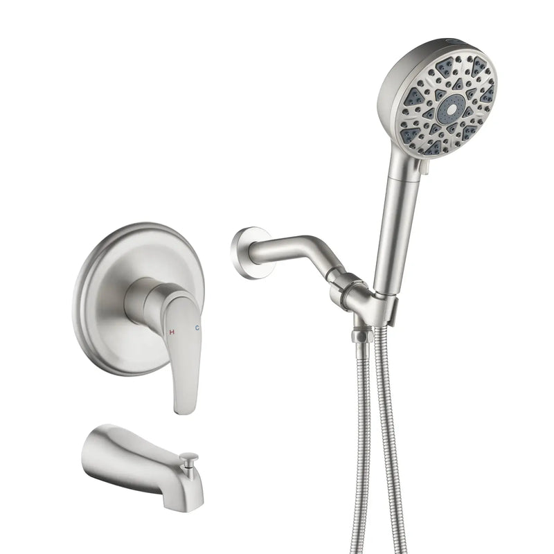 Tub and shower faucet kit with 7 functions 4.7-inch filtered hand shower valve included tub-and-shower-faucet-kit-with-7-functions-4-7-inch-filtered-hand-shower-valve-included Brushed Nickel / Brass & SUS304 & ABS / 6.3*6.3*9.4 inches