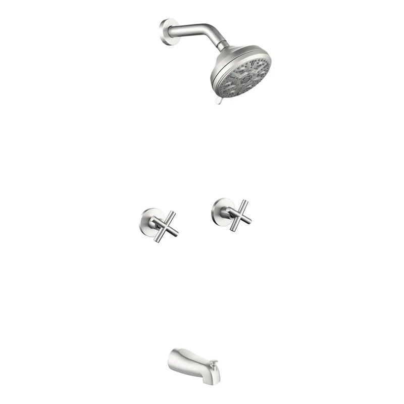 Two-Cross Handle Diverter Tub and Shower Set with ABS 10-Spray Head Shower two-cross-handle-diverter-tub-and-shower-set-with-abs-10-spray-head-shower Brushed Nickel / Brass & SUS304 & ABS / 17.3*10.1*5.4 inches