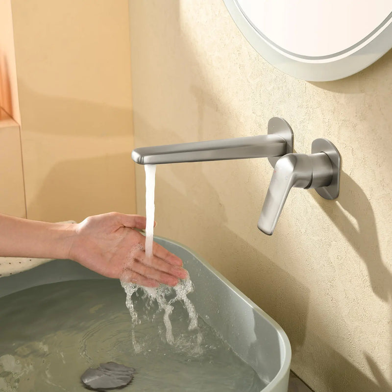 Two-Hole Wall Mount Faucet Vanity Brass Single Lever Washbasin Faucet with Hot Cold Water Mixer for Hotel Bathroom two-hole-wall-mount-faucet-vanity-brass-washbasin-faucet-with-hot-cold-water-mixer-for-hotel-bathroom 
