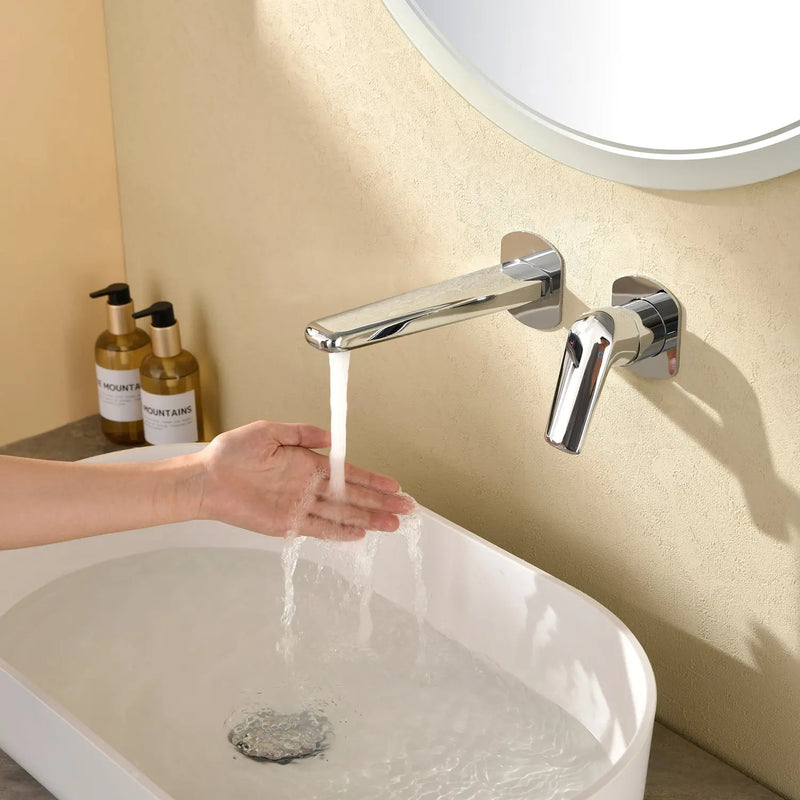 Two-Hole Wall Mount Faucet Vanity Brass Single Lever Washbasin Faucet with Hot Cold Water Mixer for Hotel Bathroom two-hole-wall-mount-faucet-vanity-brass-washbasin-faucet-with-hot-cold-water-mixer-for-hotel-bathroom 