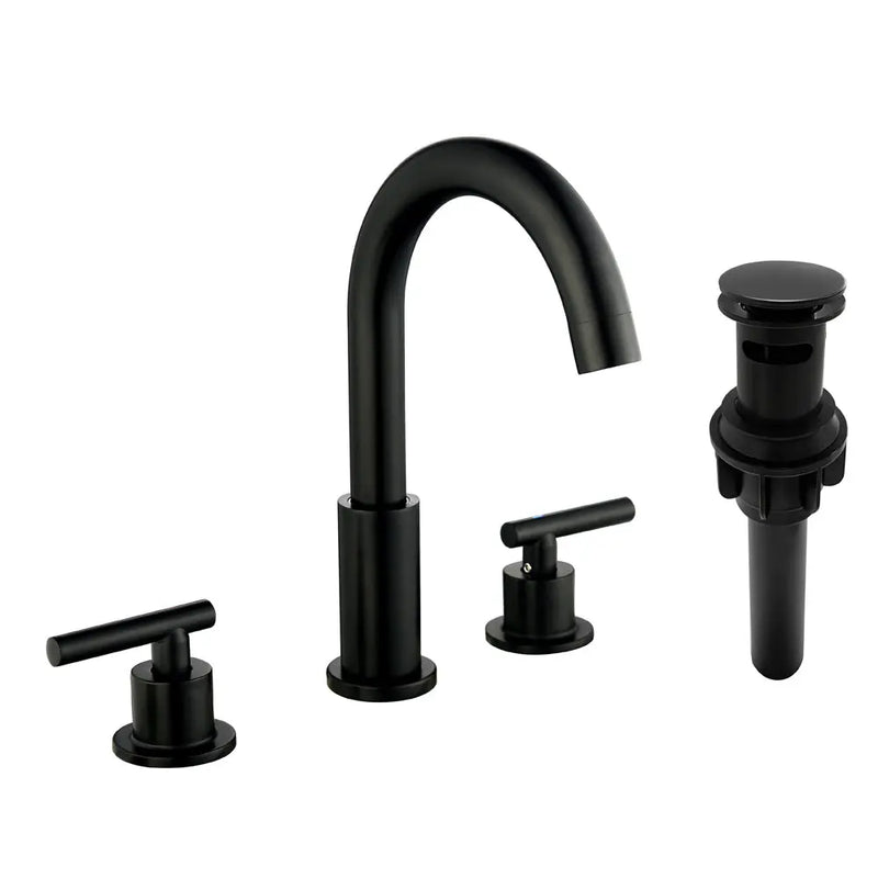 Two Handle High Arc Widespread Bathroom Sink Faucet 3 Hole with Pop-Up Drain and Water Supply Lines two-handle-high-arc-widespread-bathroom-sink-faucet-3-hole-with-pop-up-drain-and-water-supply-lines Matte Black / Brass & Stainless Steel