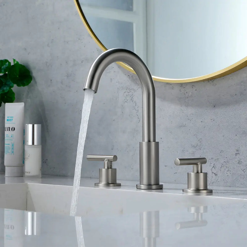 Two Handle High Arc Widespread Bathroom Sink Faucet 3 Hole with Pop-Up Drain and Water Supply Lines two-handle-high-arc-widespread-bathroom-sink-faucet-3-hole-with-pop-up-drain-and-water-supply-lines 