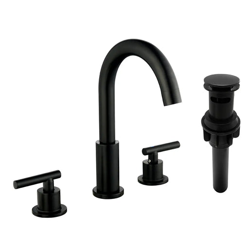 Two Handle High Arc Widespread Bathroom Sink Faucet 3 Hole with Pop-Up Drain and Water Supply Lines two-handle-high-arc-widespread-bathroom-sink-faucet-3-hole-with-pop-up-drain-and-water-supply-lines Matte Black / Brass & Stainless Steel