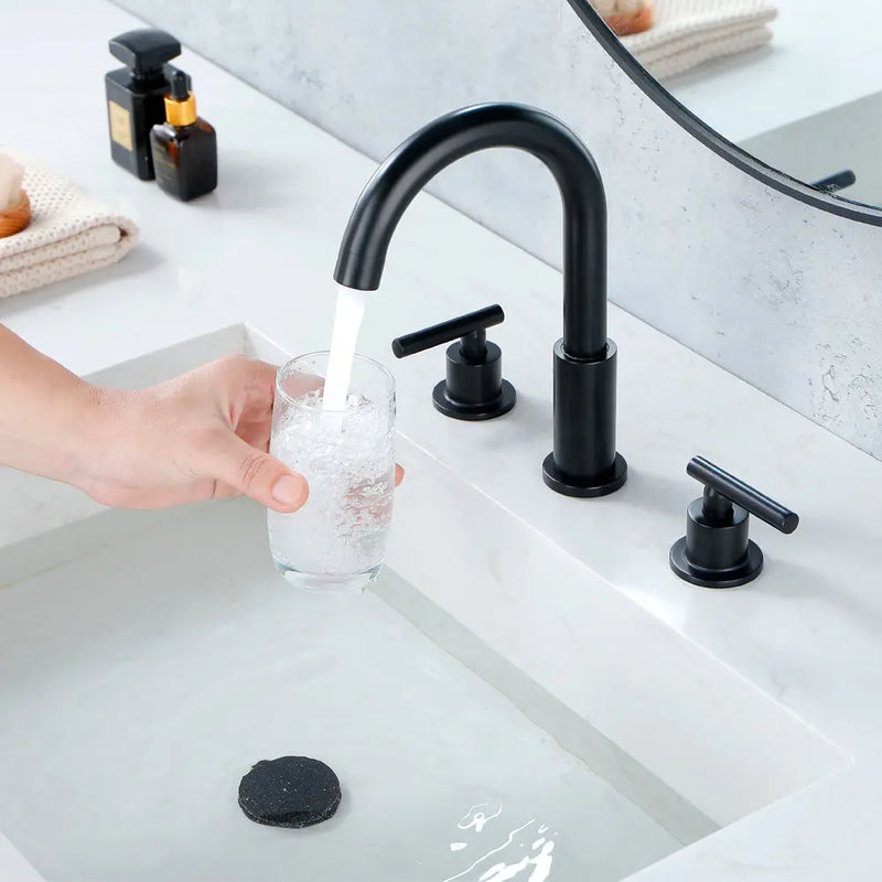 Two Handle High Arc Widespread Bathroom Sink Faucet 3 Hole with Pop-Up Drain and Water Supply Lines 3-Hole Widespread Bathroom Faucet  