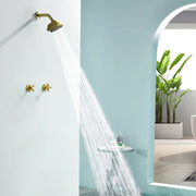 Two Handle Shower Faucet with 5 Inch Square 5-Spray Shower Head in Matte Black, Brushed Nickel, Brushed Gold two-handle-shower-faucet-with-5-inch-square-6-spray-shower-head-in-matte-black-brushed-nickel-brushed-gold Brushed Gold / Brass & SUS304 & ABS / 16*9*6 inches