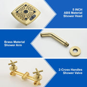 Two Handle Shower Faucet with 5 Inch Square 5-Spray Shower Head in Matte Black, Brushed Nickel, Brushed Gold two-handle-shower-faucet-with-5-inch-square-6-spray-shower-head-in-matte-black-brushed-nickel-brushed-gold 