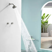 Two Handle Shower Faucet with 5 Inch Square 5-Spray Shower Head in Matte Black, Brushed Nickel, Brushed Gold two-handle-shower-faucet-with-5-inch-square-6-spray-shower-head-in-matte-black-brushed-nickel-brushed-gold Brushed Nickel / Brass & SUS304 & ABS / 16*9*6 inches