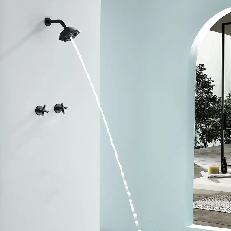 Two Handle Shower Faucet with 5 Inch Square 5-Spray Shower Head in Matte Black, Brushed Nickel, Brushed Gold two-handle-shower-faucet-with-5-inch-square-6-spray-shower-head-in-matte-black-brushed-nickel-brushed-gold 