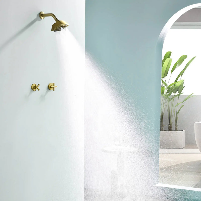 Two Handle Shower Faucet with 5 Inch Square 5-Spray Shower Head in Matte Black, Brushed Nickel, Brushed Gold two-handle-shower-faucet-with-5-inch-square-6-spray-shower-head-in-matte-black-brushed-nickel-brushed-gold 
