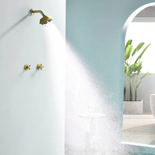 Two Handle Shower Faucet with 5 Inch Square 5-Spray Shower Head in Matte Black, Brushed Nickel, Brushed Gold two-handle-shower-faucet-with-5-inch-square-6-spray-shower-head-in-matte-black-brushed-nickel-brushed-gold 