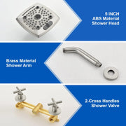 Two Handle Shower Faucet with 5 Inch Square 5-Spray Shower Head in Matte Black, Brushed Nickel, Brushed Gold two-handle-shower-faucet-with-5-inch-square-6-spray-shower-head-in-matte-black-brushed-nickel-brushed-gold 