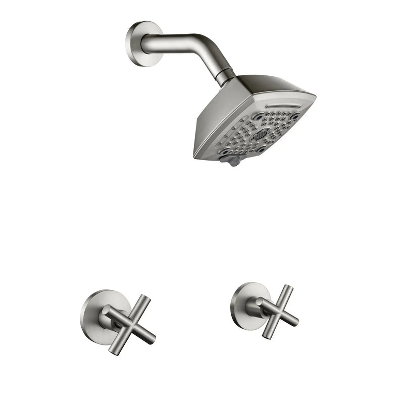 Two Handle Shower Faucet with 5 Inch Square 5-Spray Shower Head in Matte Black, Brushed Nickel, Brushed Gold two-handle-shower-faucet-with-5-inch-square-6-spray-shower-head-in-matte-black-brushed-nickel-brushed-gold 