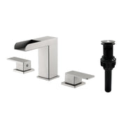 Two Handle Widespread Lavatory with Pop Up Drain Stopper in Brushed Gold| Brushed Nickel| Matte Black two-handle-widespread-lavatory-with-pop-up-drain-stopper-in-brushed-gold Brushed Nickel / Brass / 15.7*11*3.3inches