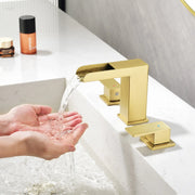 Two Handle Widespread Lavatory with Pop Up Drain Stopper in Brushed Gold| Brushed Nickel| Matte Black two-handle-widespread-lavatory-with-pop-up-drain-stopper-in-brushed-gold 