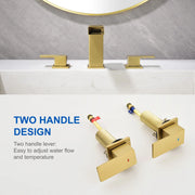 Two Handle Widespread Lavatory with Pop Up Drain Stopper in Brushed Gold| Brushed Nickel| Matte Black two-handle-widespread-lavatory-with-pop-up-drain-stopper-in-brushed-gold 