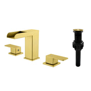 Two Handle Widespread Lavatory with Pop Up Drain Stopper in Brushed Gold| Brushed Nickel| Matte Black two-handle-widespread-lavatory-with-pop-up-drain-stopper-in-brushed-gold Brushed Gold / Brass / 15.7*11*3.3inches