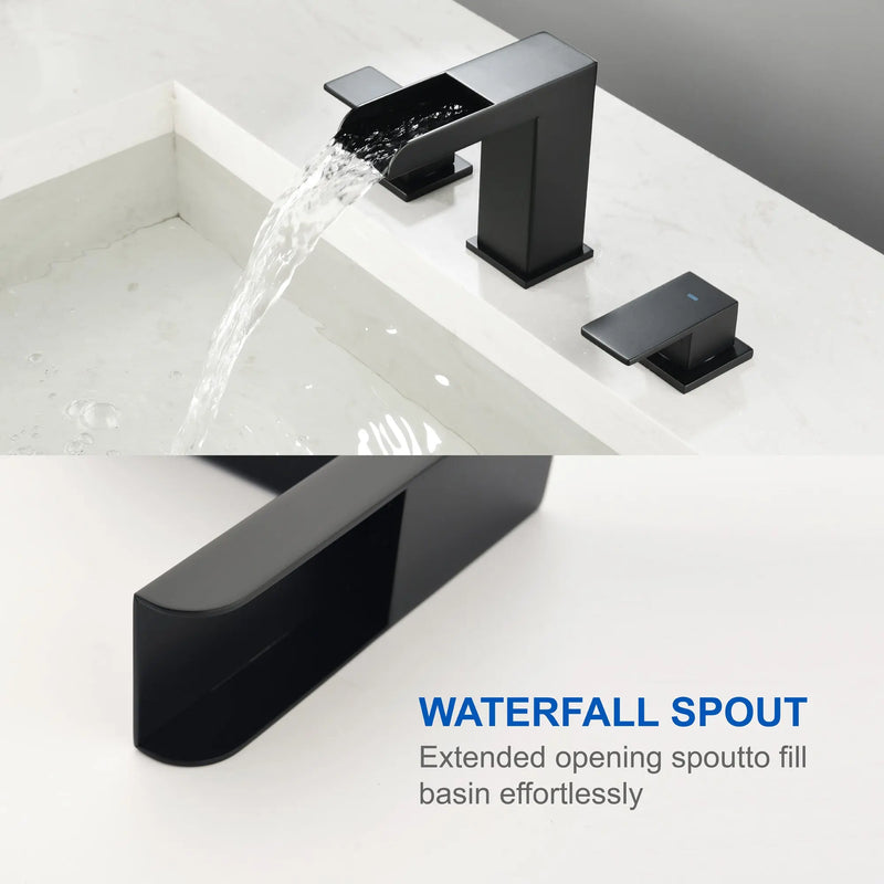 Two Handle Widespread Lavatory with Pop Up Drain Stopper in Brushed Gold| Brushed Nickel| Matte Black two-handle-widespread-lavatory-with-pop-up-drain-stopper-in-brushed-gold 