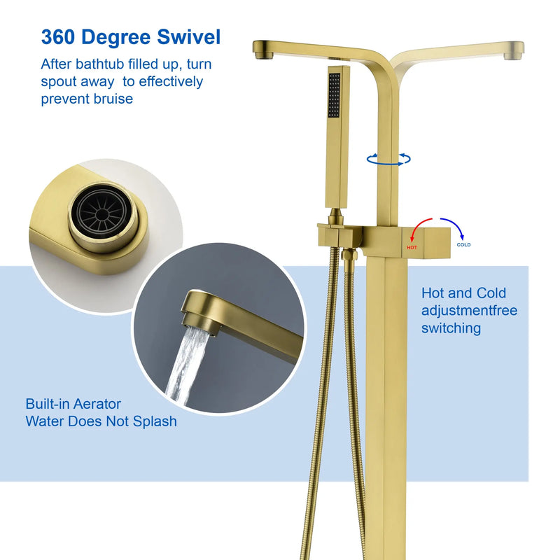 Two Water Modes freestanding tub faucet with handheld sprayer and 360° Swivel Spout two-water-modes-freestanding-tub-faucet-with-handheld-sprayer-and-360-swivel-spout 