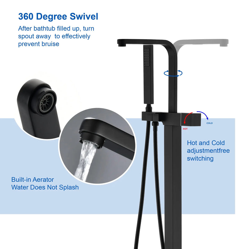 Two Water Modes freestanding tub faucet with handheld sprayer and 360° Swivel Spout two-water-modes-freestanding-tub-faucet-with-handheld-sprayer-and-360-swivel-spout 