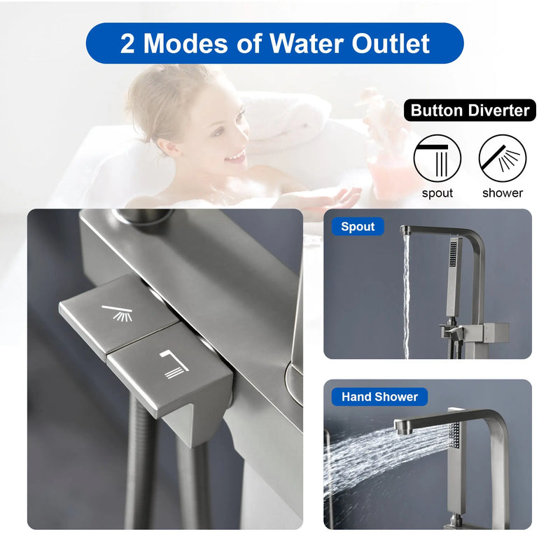 Two Water Modes freestanding tub faucet with handheld sprayer and 360° Swivel Spout two-water-modes-freestanding-tub-faucet-with-handheld-sprayer-and-360-swivel-spout 