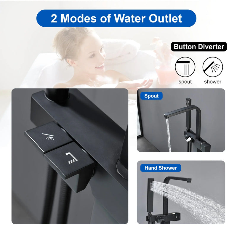 Two Water Modes freestanding tub faucet with handheld sprayer and 360° Swivel Spout two-water-modes-freestanding-tub-faucet-with-handheld-sprayer-and-360-swivel-spout 