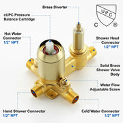 Two way Bathroom Shower Faucet Set with 10 inch Round ultra slim shower head & 5-Spray Hand Shower - Brushed Gold, Brushed Nickel, Matte Black shamanda-10-inch-shower-system-brushed-gold 