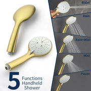 Two way Bathroom Shower Faucet Set with 10 inch Round ultra slim shower head & 5-Spray Hand Shower - Brushed Gold, Brushed Nickel, Matte Black shamanda-10-inch-shower-system-brushed-gold 