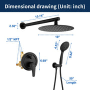 Two way Bathroom Shower Faucet Set with 10 inch Round ultra slim shower head & 5-Spray Hand Shower - Brushed Gold, Brushed Nickel, Matte Black shamanda-10-inch-shower-system-brushed-gold 