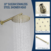 Two way Bathroom Shower Faucet Set with 10 inch Round ultra slim shower head & 5-Spray Hand Shower - Brushed Gold, Brushed Nickel, Matte Black shamanda-10-inch-shower-system-brushed-gold 