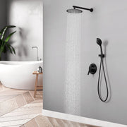 Two way Bathroom Shower Faucet Set with 10 inch Round ultra slim shower head & 5-Spray Hand Shower - Brushed Gold, Brushed Nickel, Matte Black shamanda-10-inch-shower-system-brushed-gold 
