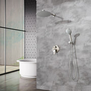 Two way Bathroom Shower Faucet Set with 10 inch Round ultra slim shower head & 5-Spray Hand Shower - Brushed Gold, Brushed Nickel, Matte Black shamanda-10-inch-shower-system-brushed-gold 
