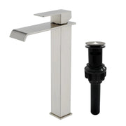 Vessel Sink Faucet Tall Single Control Waterfall Single Hole Deck Mount Bathroom Faucet With Pop-Up Faucet Stopper - Matte Black, Brushed Nickel, Brushed Gold tall-single-control-waterfall-bathroom-vessel-sink-faucet-with-faucet-stopper Brushed Nickel / SUS304 / 16.5*10.6*3.5 inches