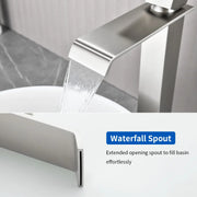 Vessel Sink Faucet Tall Single Control Waterfall Single Hole Deck Mount Bathroom Faucet With Pop-Up Faucet Stopper - Matte Black, Brushed Nickel, Brushed Gold tall-single-control-waterfall-bathroom-vessel-sink-faucet-with-faucet-stopper 