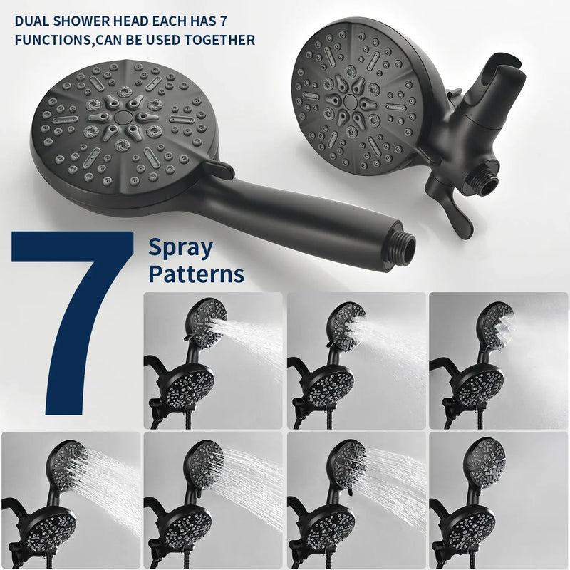Wall Mount 4.7 Inch Rainfall Dual Shower Head System with 7-Mode Handheld Shower and 2-Cross Handle wall-mount-4-7-inch-rainfall-dual-shower-head-system-with-7-mode-handheld-shower-and-2-cross-handle 