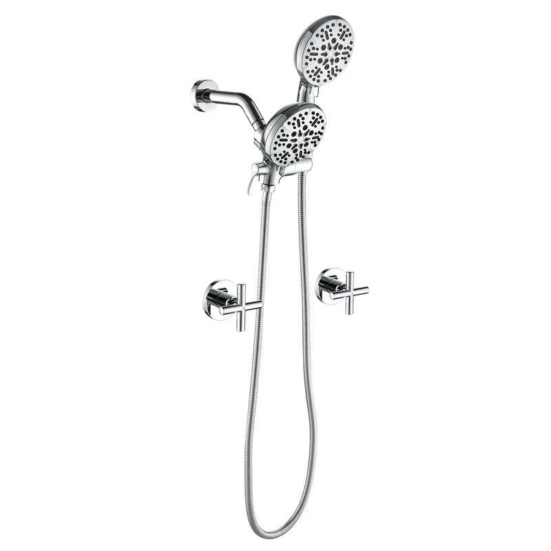 Wall Mount 4.7 Inch Rainfall Dual Shower Head System with 7-Mode Handheld Shower and 2-Cross Handle wall-mount-4-7-inch-rainfall-dual-shower-head-system-with-7-mode-handheld-shower-and-2-cross-handle Chrome / Brass & SUS304 & ABS / 17.3*10.1*5.4 inches