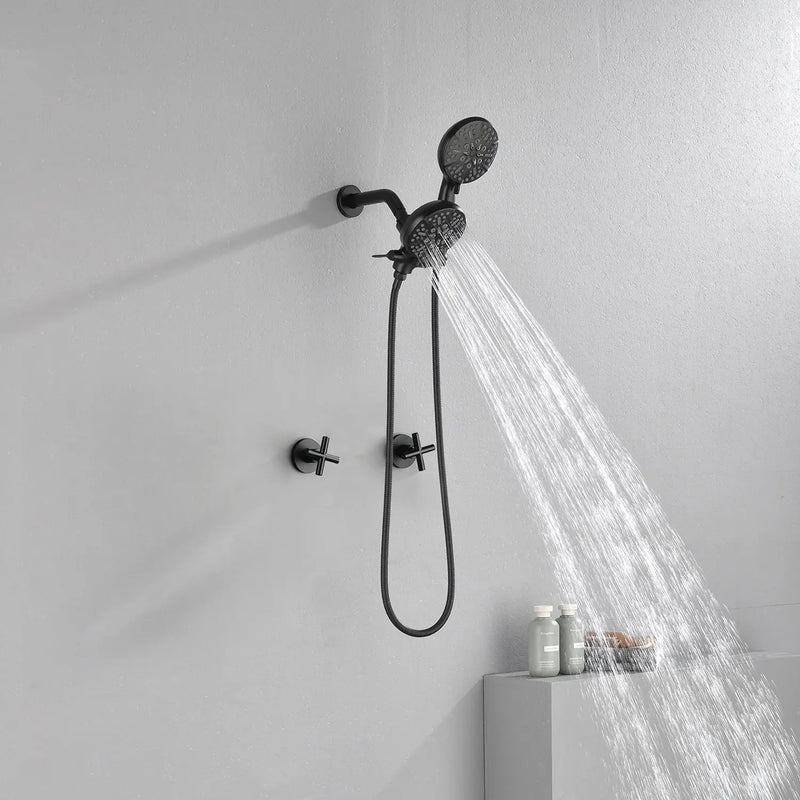 Wall Mount 4.7 Inch Rainfall Dual Shower Head System with 7-Mode Handheld Shower and 2-Cross Handle wall-mount-4-7-inch-rainfall-dual-shower-head-system-with-7-mode-handheld-shower-and-2-cross-handle 