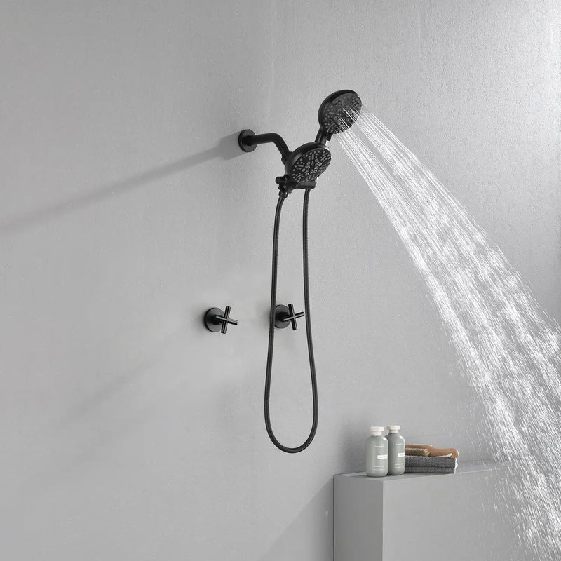 Wall Mount 4.7 Inch Rainfall Dual Shower Head System with 7-Mode Handheld Shower and 2-Cross Handle wall-mount-4-7-inch-rainfall-dual-shower-head-system-with-7-mode-handheld-shower-and-2-cross-handle 