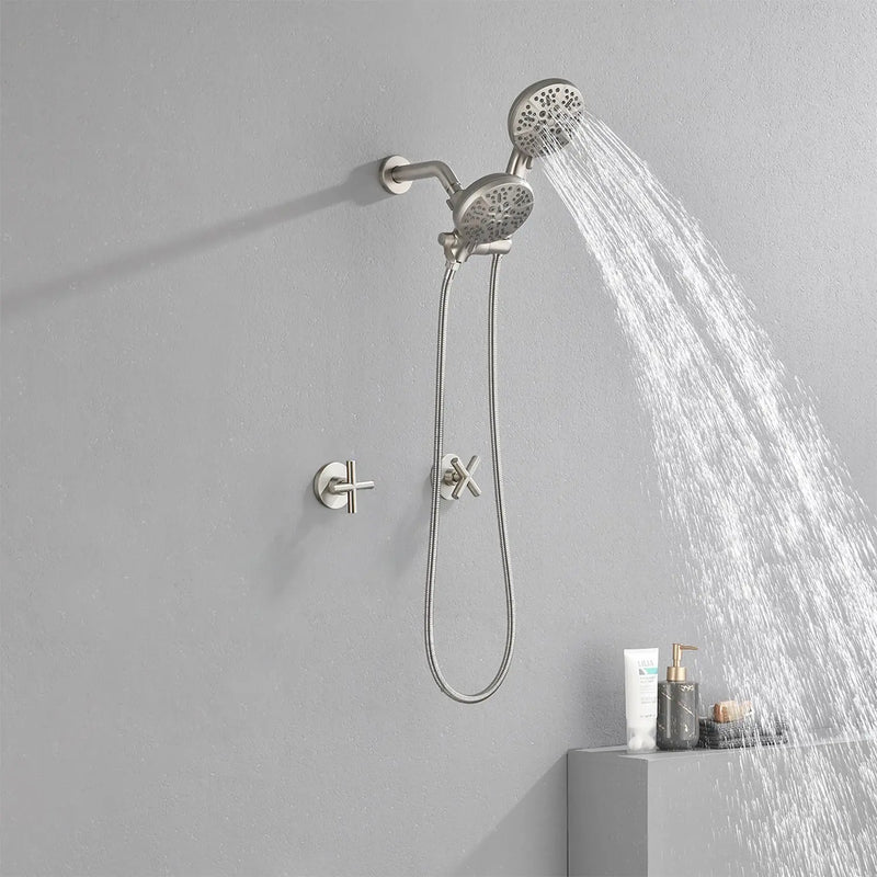 Wall Mount 4.7 Inch Rainfall Dual Shower Head System with 7-Mode Handheld Shower and 2-Cross Handle wall-mount-4-7-inch-rainfall-dual-shower-head-system-with-7-mode-handheld-shower-and-2-cross-handle 