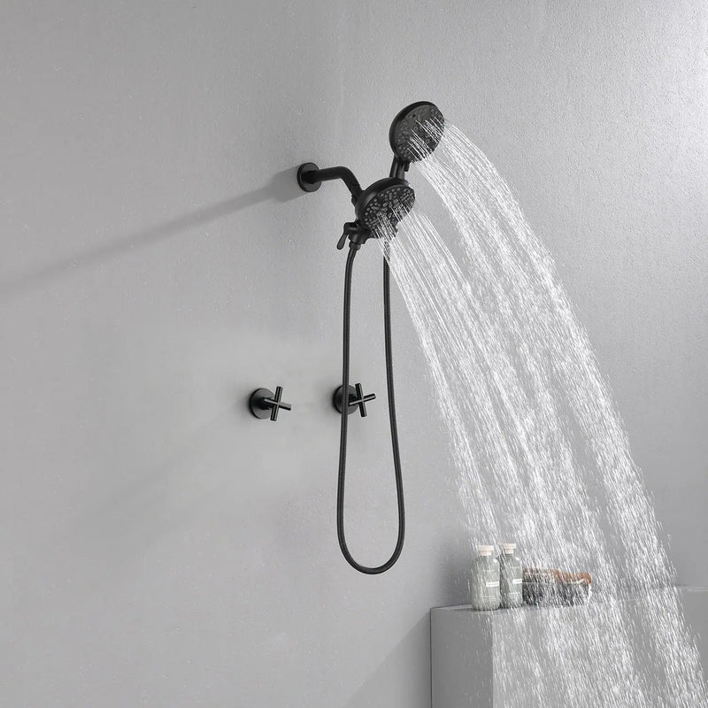 Wall Mount 4.7 Inch Rainfall Dual Shower Head System with 7-Mode Handheld Shower and 2-Cross Handle wall-mount-4-7-inch-rainfall-dual-shower-head-system-with-7-mode-handheld-shower-and-2-cross-handle 