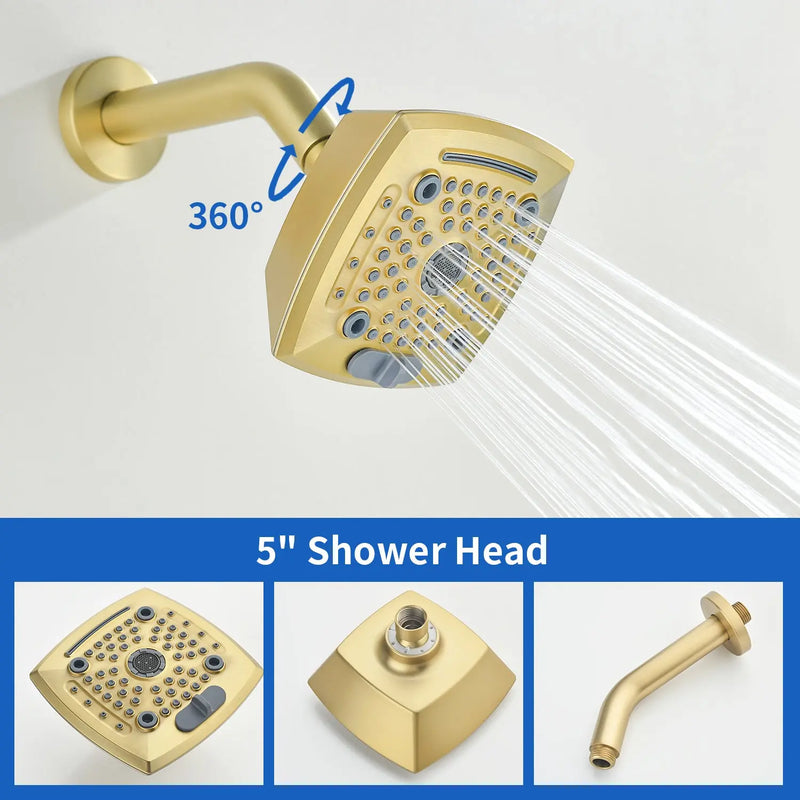 Wall Mount 5-Spray Shower Trim Kit 1-Handle Single Function Pressure Balancing Shower System - Matte Black, Brushed Nickel, Brushed Gold wall-mount-5-spray-shower-trim-kit-1-handle-single-function-pressure-balancing-shower-system-matte-black-brushed-nickel-brushed-gold 