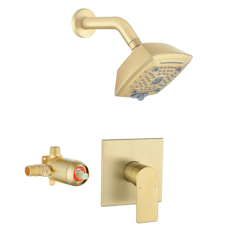 Wall Mount 5-Spray Shower Trim Kit 1-Handle Single Function Pressure Balancing Shower System - Matte Black, Brushed Nickel, Brushed Gold wall-mount-5-spray-shower-trim-kit-1-handle-single-function-pressure-balancing-shower-system-matte-black-brushed-nickel-brushed-gold Brushed Gold / Brass & SUS304 & ABS / 17.3*10*5.4 inch