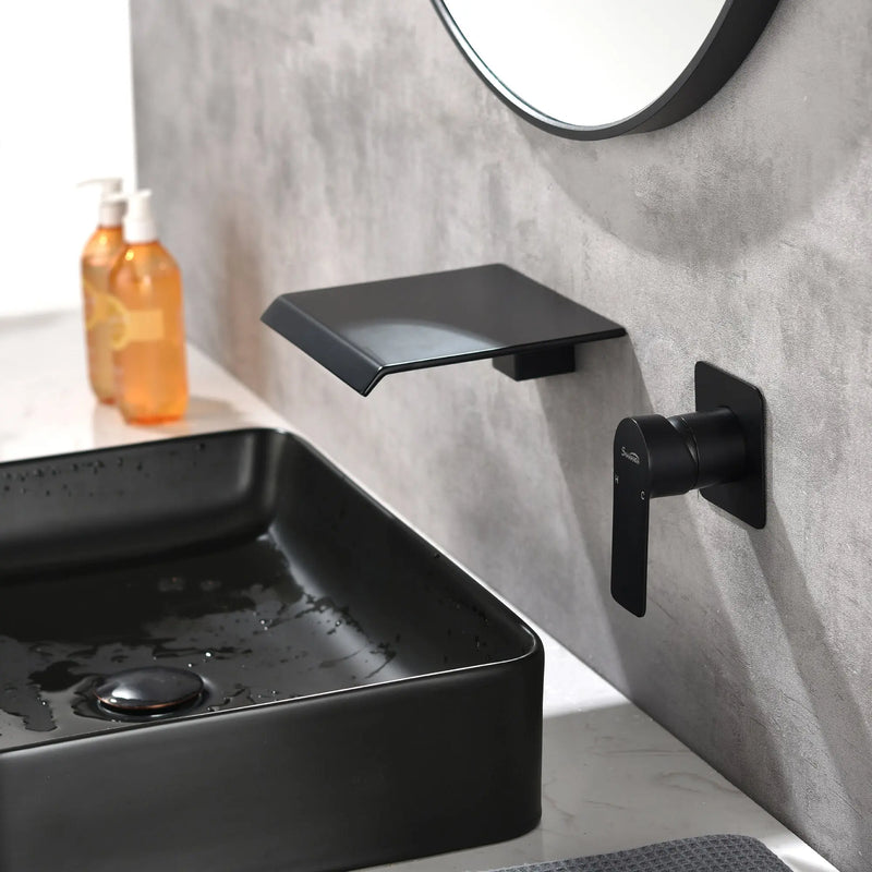 Wall Mount Bathtub Faucet, Waterfall Roman Tub Filler Faucet Single Handle Bathroom Faucet wall-mount-bathtub-faucet-waterfall-roman-tub-filler-faucet-single-handle-bathroom-sink-faucet-with-rough-in-valve-and-trim-kit 