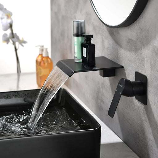 Wall Mount Bathtub Faucet, Waterfall Roman Tub Filler Faucet Single Handle Bathroom Faucet wall-mount-bathtub-faucet-waterfall-roman-tub-filler-faucet-single-handle-bathroom-sink-faucet-with-rough-in-valve-and-trim-kit Matte Black / Brass / 11.6 x 9.2 x 3.7 inches