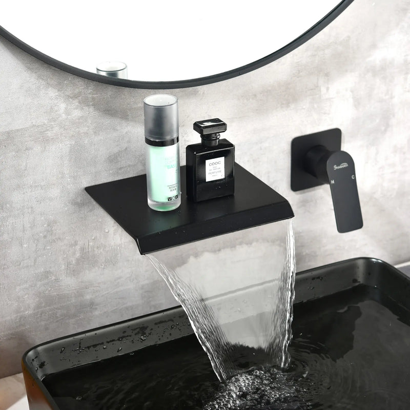 Wall Mount Bathtub Faucet, Waterfall Roman Tub Filler Faucet Single Handle Bathroom Faucet wall-mount-bathtub-faucet-waterfall-roman-tub-filler-faucet-single-handle-bathroom-sink-faucet-with-rough-in-valve-and-trim-kit 