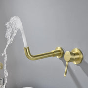Wall Mount Lavatory Faucet Single Handle Brass Bathroom Sink Faucet 1.2 GPM in Matte Black, brushed gold single-handle-brass-wall-mount-lavatory-faucet-1-2-gpm-in-matte-black 