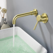 Wall Mount Lavatory Faucet Single Handle Brass Bathroom Sink Faucet 1.2 GPM in Matte Black, brushed gold single-handle-brass-wall-mount-lavatory-faucet-1-2-gpm-in-matte-black Brushed Gold / Brass / 11.2*8.3*3.5inches